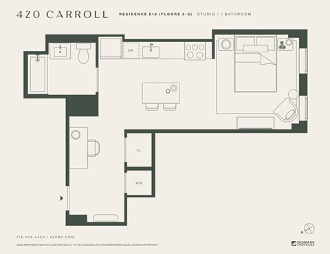 Floor plan for studio, 1 bath, 529 sqft